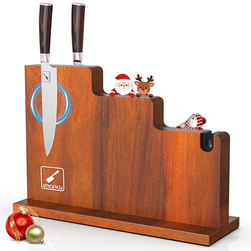 imarku Magnetischer Messerblock, 33 x 25 cm, magnetischer Messerhalter für Küchentheke, doppelseitiger Magnet-Messeraufbewahrungsständer mit Messerschärfer, beste Geschenke