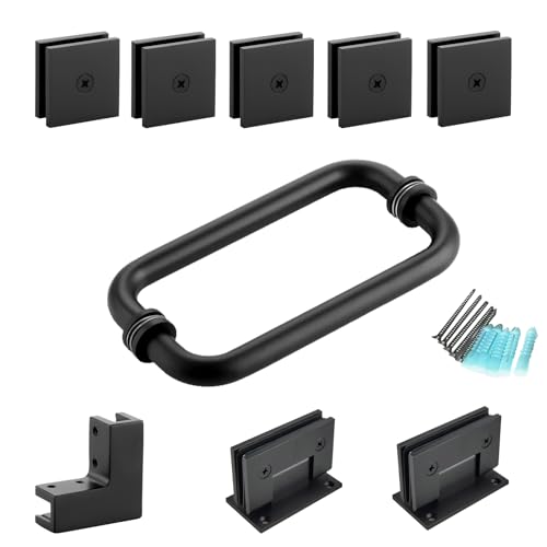 MCOCOD Corner Shower Door Hardware Kit, Includes Shower Door Hinges and Handles, Glass Clamps and...