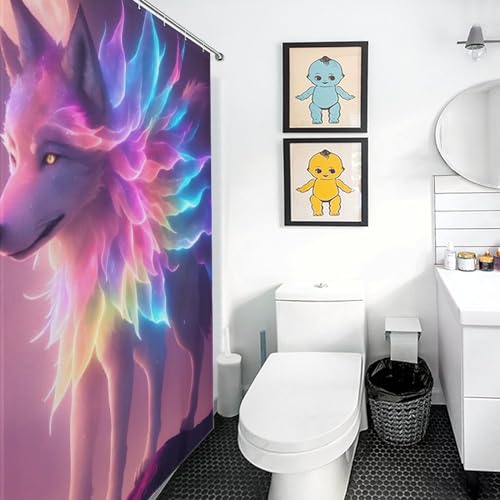 Rideau de douche loup lavable et imperméable en polyester anti-éclaboussures