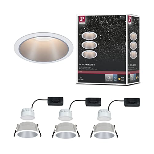 Paulmann 93410 Lampada da incasso LED Cole rotonda incl. 3 faretti da incasso da 6,5 Watt dimmerabile bianco, argentato apparecchio da incasso plastica, zinco-alluminio spot da soffitto 2700 K