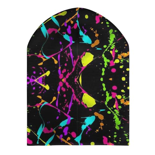 Glow in Dark Splatter Neon 2 Kids Beanie Hat for for Girls Boys Children Cap Winter Knitted Chemo Cancer Headwear Accessories Gifts Decoration3