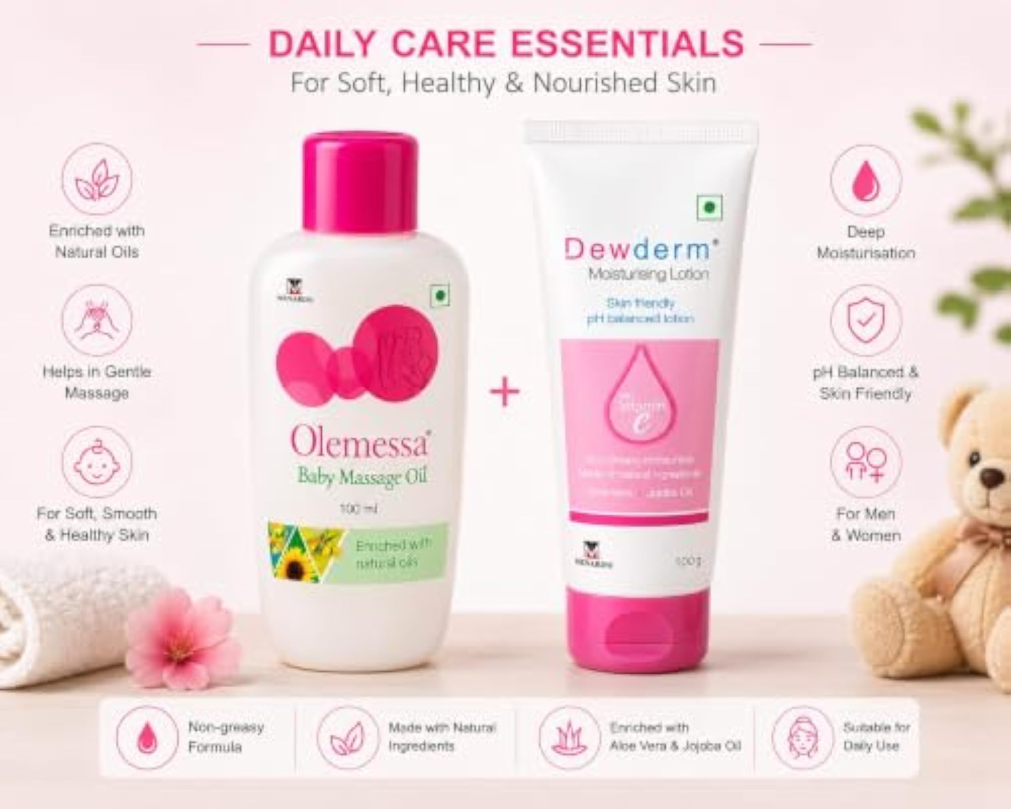 Dew-Derm Moisturising Lotion & Ole-Messa Baby Massage Oil Combo Set