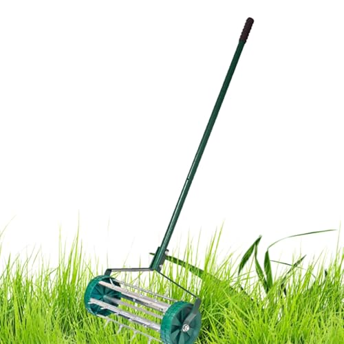 Aerator Manual De Césped - Herramienta De Ventilación De Pesado Con Rodillo De Puntas | Máquina De Aireador De Suelo Compacto Para Jardines Pequeños, Patios Y Astilleros | Equipo De Cuidado De Césped