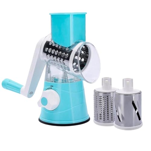 VGE Rallador de Verduras Eléctrico, Cortador de Alimentos 3 en 1 con 3 Cuchillas de Acero Inoxidable Intercambiables para Picar, Rallar y Moler, Procesador de Vegetales, Queso, Nueces - Azul Claro