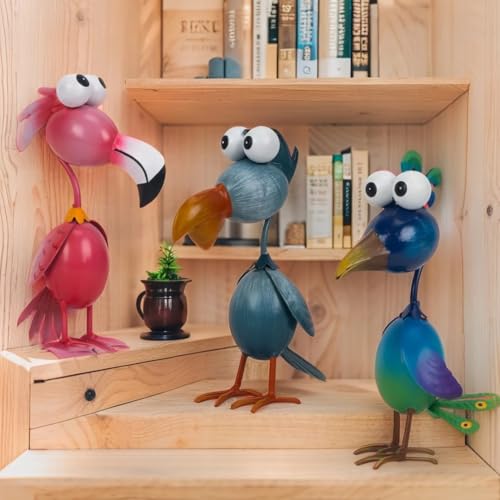 Juego de 3 Estatuas Decorativas de Pájaros de Metal para Exterior miniatura 5