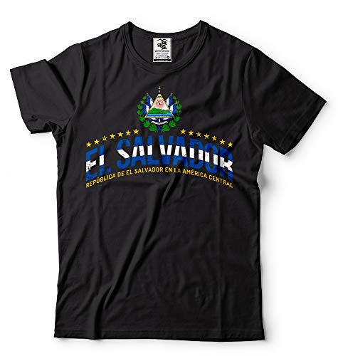 Silk Road Tees El Salvador T-Shirt Mens Shirt Salvadoran Flag Coat of arms Shirt Small Black
