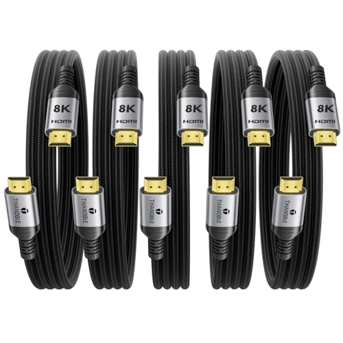 THANDBLE 8K Long HDMI 2.1 Cable 20FT, 48Gbps High Speed HDMI Braided Cord 4K120Hz/144Hz 8K60Hz eARC HDCP 2.2&2.3 Compatible for Gaming, PS5/Xbox/Projector/Entertainment, Sound System etc-5 Pack