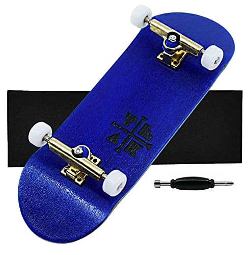 Teak Tuning Prolific Complete Fingerboard with Upgraded Components - Pro Board Shape and Size, Bearing Wheels, Bushings and Trucks - 32mm x 97mm Handmade Wooden Board - Hanukah Colorway Edition