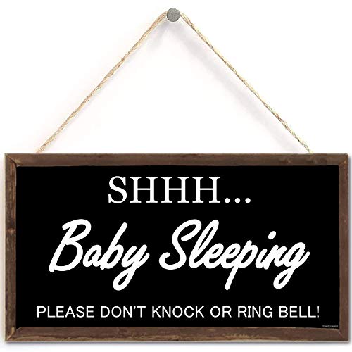 Image of Baby Sleeping Sign for Front Door Decorations Hanging - Do Not Knock or Ring Doorbell - No Soliciting Please Don't Disturb,Decorative Wood Sign,Home Decor (US-G013)