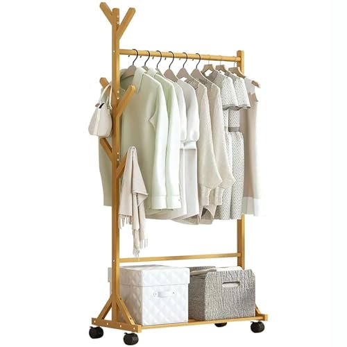 Genérico Perchero de bambú con Ruedas, Perchero de pie con Zapatero, Perchero Resistente con Ruedas, Perchero para Ropa, Perchero para Dormitorio, Perchero para Dormitorio
