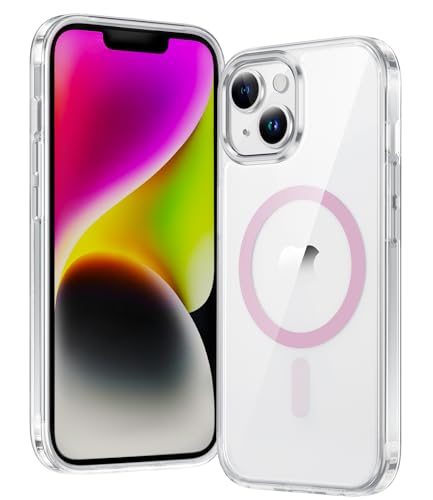 Image of FNTCASE for iPhone 14 Plus Case: Clear Magnetic Phone Cases Compatible with Magsafe Slim Anti Yellowing Military Grade Drop Protection Rugged Protective Transparent Cell Phone Cover (C-A Pink)