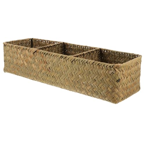 Toyvian Caja de Almacenamiento para Escritorio 3 Compartimentos, Tejida Algas Marinas, Color Natural, Organizador Multifuncional para Artículos Diversos Hogar, Caja de Escritorio Compacta