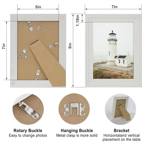 Image of iRahmen 5x7 Picture Frame Set of 4, Cream Rustic Retro Photo Frame with Real Glass, 5 x 7 Picture Frames for Wall Mount and Tabletop Display