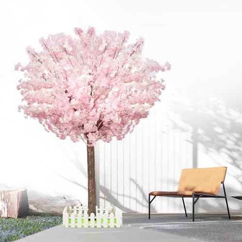 Artificial Cherry Trees Indoor Decor: Handmade Natural Fake Cherry Blossom Pink Tree Outdoor for Party Wedding Christmas (6 ft)