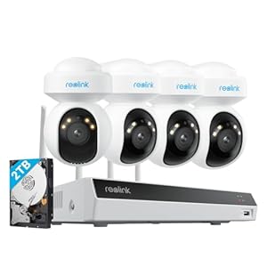 REOLINK 4K PTZ Wi-Fi 6 Security Camera System, 4pcs WiFi Cameras Outdoor with 10X Digital Zoom, Motion Track, Smart Detection, Color Night Vision,16CH Wi-Fi NVR with 2TB HDD, RLK12-800WPT4