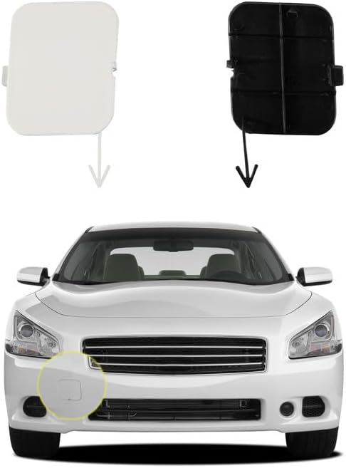 Car Front Bumper Tow Hook Cover Compatible with Nissan Maxima 2009 2010 2011 2012 2013 Trailer Cover Cap 62086-9N00H Small Lid Towing Eye Cap White Right Passenger Side