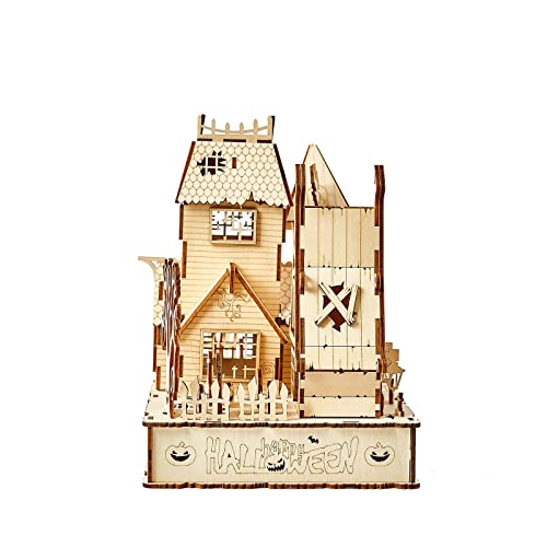 Bennama 3D Wooden Puzzles Halloween House Kits Includes Light Strip, Brainteaser And Puzzle For Halloween/Birthday,Gifts For Adults And Teens To Build Combination #TOP7