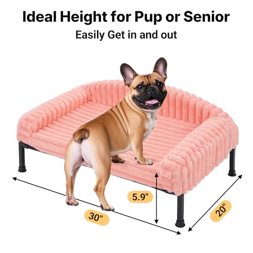Veehoo Hundeliege Hundesofa für Mittlere Hunde, Flauschige Erhöhtes Hundebett mit Abnehmbarem Polster und Orthopädische Matratze, Hunde Sofa Katzensofa mit rutschfeste Füße, Rosa 75x50x10cm