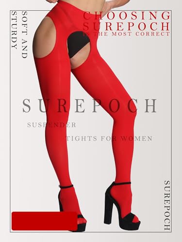 Image of SUREPOCH Suspender Tights for Women Plus Size Garter Belt White Control Top Pantyhose