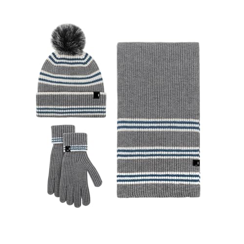 vintermössa vantar halsduk set Vintervarm Utomhusmössa, Halsduk Och Handskeset Med Öronkåpor Pom-poms vintersporter(Grey)