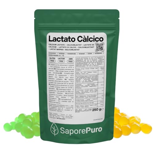 Saporepuro Lactato de calcio en polvo 250 gr - Ideal para esferificación en cocina molecular