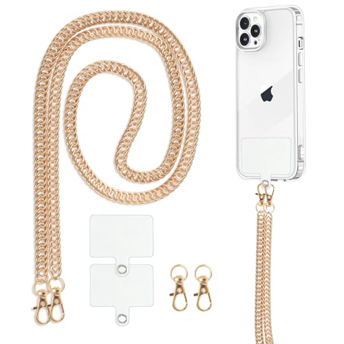 Knrlqim Cordón Correa Cuerda para Teléfono Móvil Universal, Colgar Funda Teléfono Móvil en Cuello,Colgante Ajustable Correa Compatible con Todas Las Smartphone, con 2 Parches,Oro