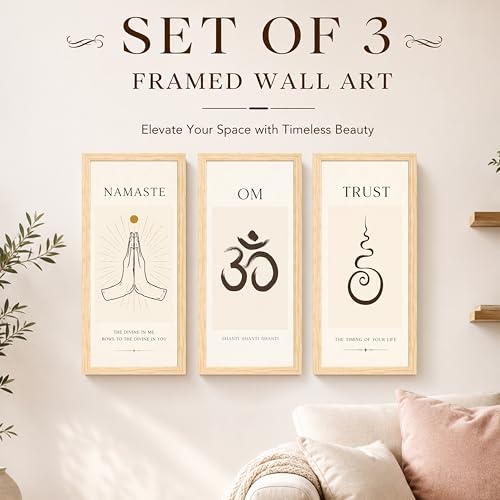 Image of meditation Om Unalome Framed Wall Art Painting for Living Room,Set of 3 Shanti Mantra Minimalist Poster, Boho Meditation Room Decor for Living Room (Size 24x48 cm)