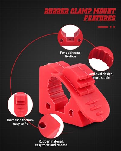 Image of Overlanding Shovel Holder for Home, Off-road vehicle | Rubber Material, 4 Pack, Red, Quick-Release Clamp, for 1-1 /7'' to 1-3 /7'' Diameter Tools and Equipment