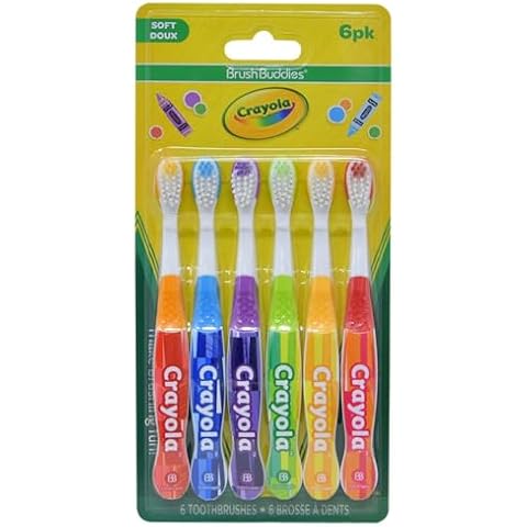 Brush Buddies Crayola Kids Toothbrush, Toddler Toothbrush, Children's Toothbrush, Soft Bristle Toothbrush for Kids, 6PK Cover