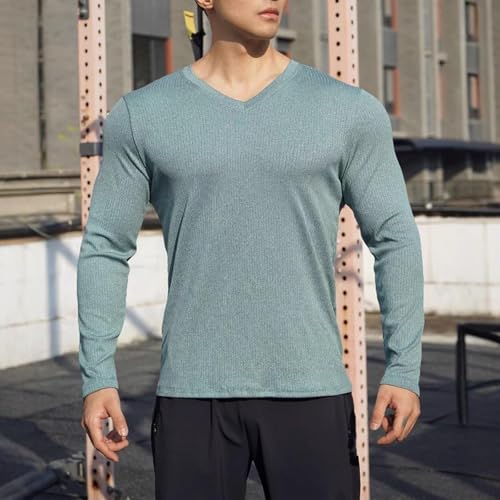 Men's Solid Color V-Neck Casual Fashion Shirts Long Sleeve Lightweight Quick Dry Swim T-Shirts Rash Guard Top2