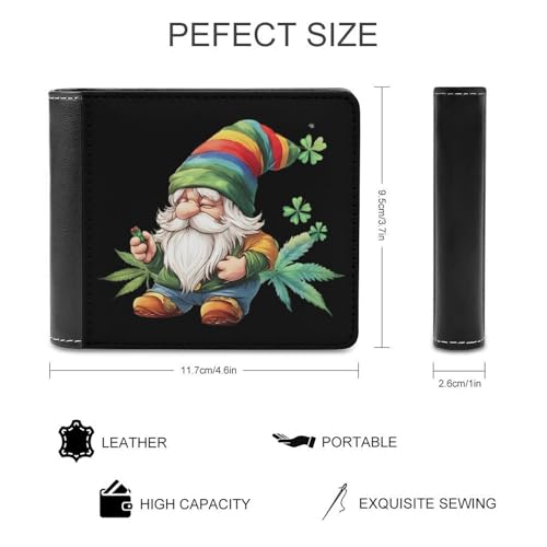 St. Patricks Day Gnome Weed Cute Slim Bifold Wallet for Men Stylish Front Pocket Purse with Card Holder Slots2