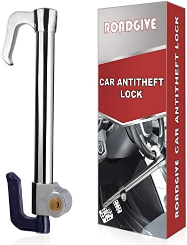 ROADGIVE Steering Wheel Lock Anti-Theft Device, Retractable Universal Brake Lock Bar, Adjustable Car Clutch Pedal Lock Security for Car Truck SUV Van Security with 2 Keys (Silver)