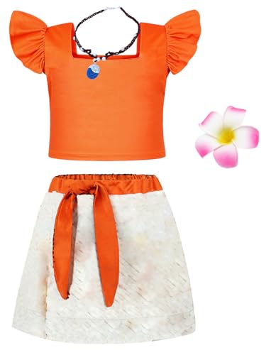 Image of AmzBarley Princess Costume for Little Girls Fancy Party Dress up Toddler Baby Cosplay Outfits Kids Halloween Christmas Skirt Sets Ocean Costumes Orange with Accessories Size 4T(3-4Years)