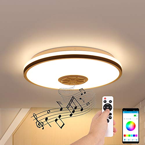 Preisvergleich Produktbild PopHMN Musik Deckenleuchten, 32W LED Musik Deckenleuchte Wifi + Bluetooth Lautsprecher Farbwechsel Einstellbare Licht- und Tonunterstützung APP-Steuerung / Fernbedienung / Google Home