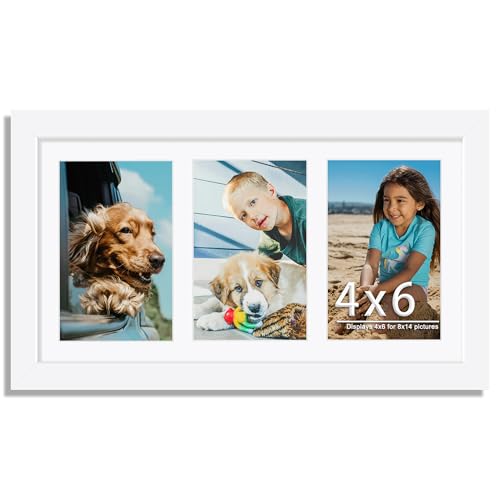 Image of DUENPY 8x14 Collage Picture Frame 4x6 Collage Picture Frame Displays Three 4x6 inch Photos or 8x14 (Without Mat) for Available Horizontal Wall Mounting Display and Vertical White