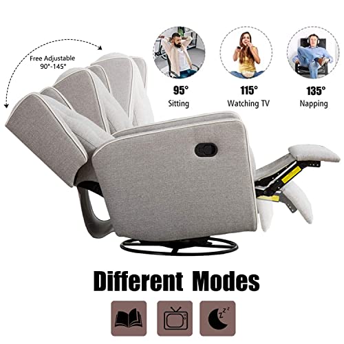 Image of CANMOV Swivel Rocker Recliner Chair, Nursery Glider Chair, Nursery Rocking Chairs, Manual Reclining Chair, Grey