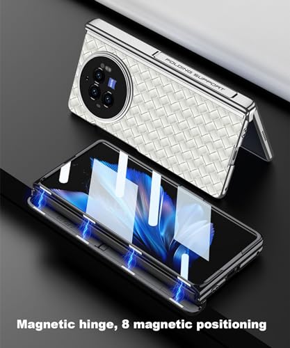 COQUE Vivo X Fold3 Pro Case,Slim Leather Cover with Phone Kickstand and Magnetic Hinge Protection,Tempered Film Weaving Shell for Vivo X Fold3 Pro-Carbon fiber - Image 3