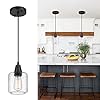 FOITTON Black Pendant Light, 1-Light Industrial Hanging Light Fixtures with Seeded Glass Shade, Adjustable Height, Farmhouse Pendant Lighting for Kitchen Island Dining Room, TXC-C01-Black