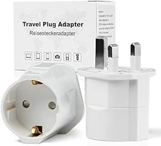 European to UK Plug Adaptor 2 Pack, 2Pin to 3Pin Plug Adapter for Travel, EU to UK Plug Adapter - White