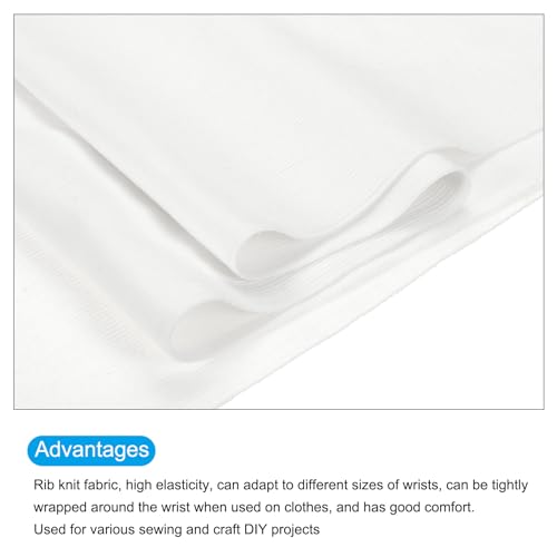 Image of MECCANIXITY 47 inch Elastic Cuffs Ribbed Trims Cotton Fabric Knit Rib Stretch Tape Cuff Sleeve Waistband for Sewing, 20 inch Wide White