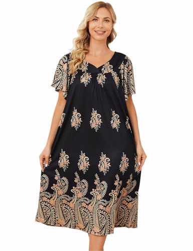 Image of Muumuu House Dresses for Women Nightgown Duster Moomoo Short Sleeve Patio Dress with Pockets S-3XL