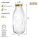 ZOOFOX 4 Pack 32 oz Glass Milk Bottle with Lids, Vintage Milk Container for Refrigerator, Glass Juice Bottles, Reusable Dairy Drinking Containers for Almond Milk, Yogurt, Smoothies, Maple Syrup, Jam