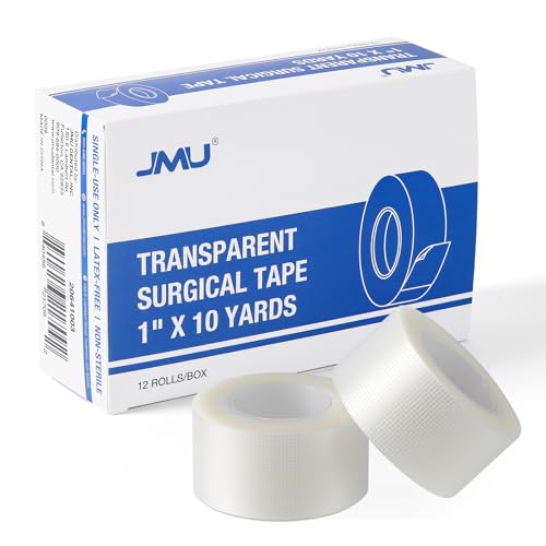 JMU Medical Tape 12 Rolls Transparent Surgical Tape 1 x 10 Yards Latex-Free for First Aid Dental Medical