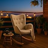 MEUBLE Cosy Schaukelstuhl Garten, Relaxsessel für überdachte Terrasse und Balkon, Skandinavisches Design mit Holz und Metallfüßen, Stoff Nicht wasserdicht