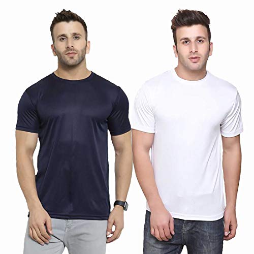 Image of TQH Men Dri Fit Polyester Half Sleeve Round Neck Multicolor t Shirts - Combo Set of 2