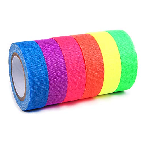 YMWALK UV Blacklight Ruban Réactif Ruban Adhésif Fluorescent Ceinture Ruban Lumineux De Nuit Glow in the Dark Rubans Néon pour Halloween Black Light Party Decoration (6Pcs / 6colors, 15mmX5M)