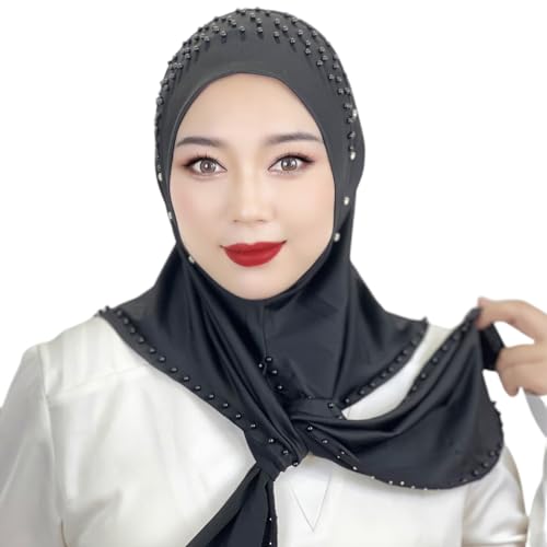 ODIZLI Muslim Hijab Solid Color Beaded Arab Hijab Women Hijab Beaded Soft and Easy to Wear Hijab Turkish Head Wrap Scarf