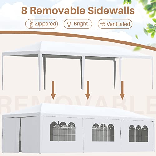 Greesum 10x30 Outdoor Canopy Tent Patio Camping Heavy Duty Gazebo Shelter Party Wedding BBQ Events with Side Removable Walls, Waterproof Shelter, White