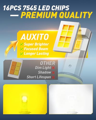 Image of AUXITO 9006 /HB4 LED Switchback Bulbs, 6500K White & 3000K Amber Yellow, 1000% 50000LM Ultra Bright, No Flicker, 3Min-Plug and Play, 30+ Years Lifespan, Fits 99% Vehicles, Pack of 2