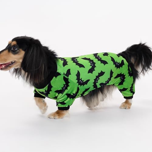 Image of Fitwarm Halloween Bat Dog Pajamas, Funny Costumes for Small Dogs Boy Girl, Pet Outfit, Lime Green, Black, XXL
